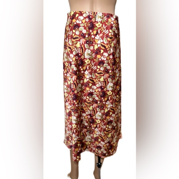 Ann Taylor Factory Skirt XL Satin Floral Midi Multicolor Pull-On Elastic Waist - Picture 3 of 9
